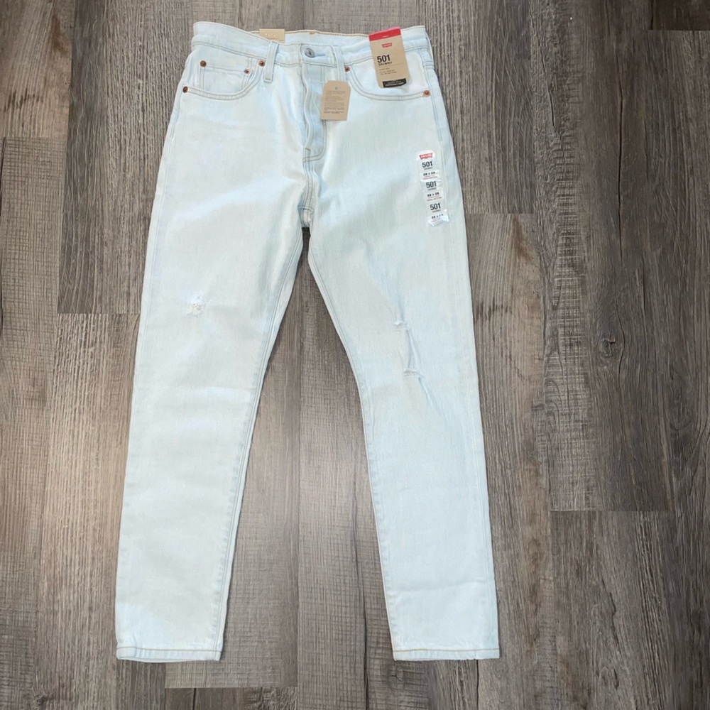 Levi’s 501 Button Fly Skinny Jeans Size 28 Indigo Destructed NWT